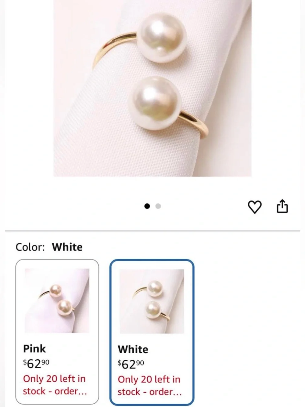 65+ Gold Napkin Rings with Pearl Accents
